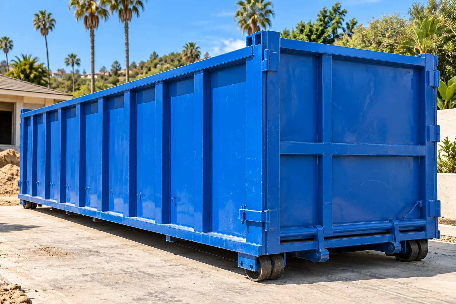 Illustrative 40 yard blue roll-off dumpster